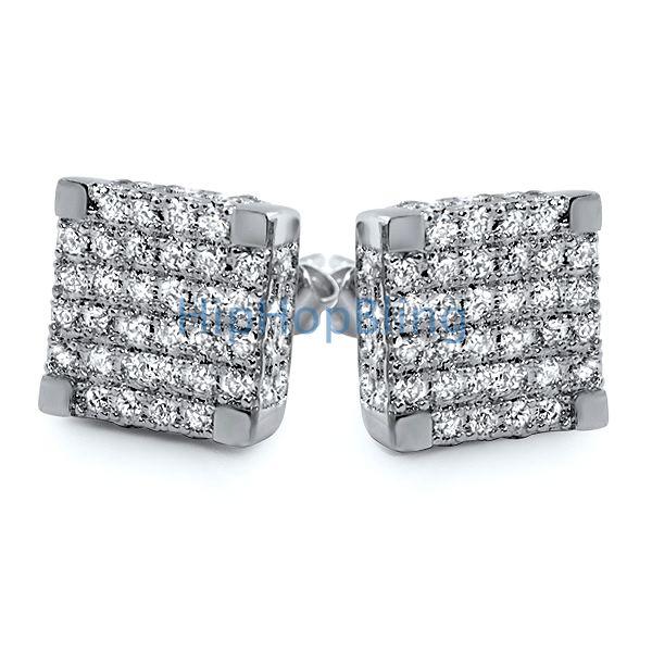 Large 3D Cube CZ Micro Pave Iced Out Earrings HipHopBling