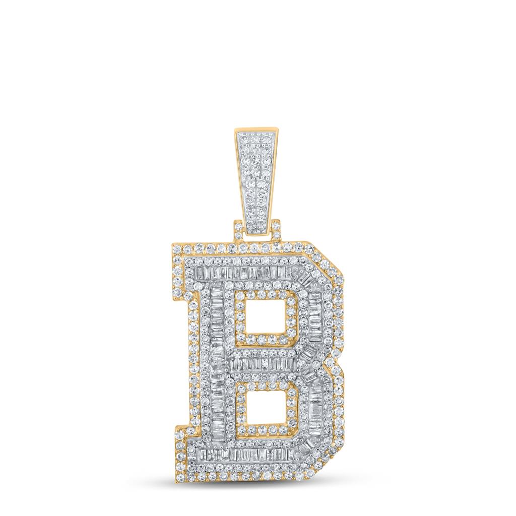 Large 45MM A - Z Initial Letter Baguette Diamond Pendant 10K Yellow Gold B HipHopBling