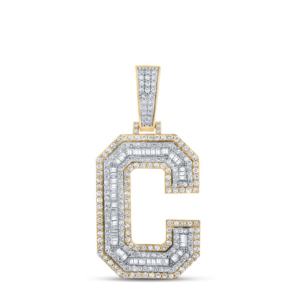 Large 45MM A - Z Initial Letter Baguette Diamond Pendant 10K Yellow Gold C HipHopBling