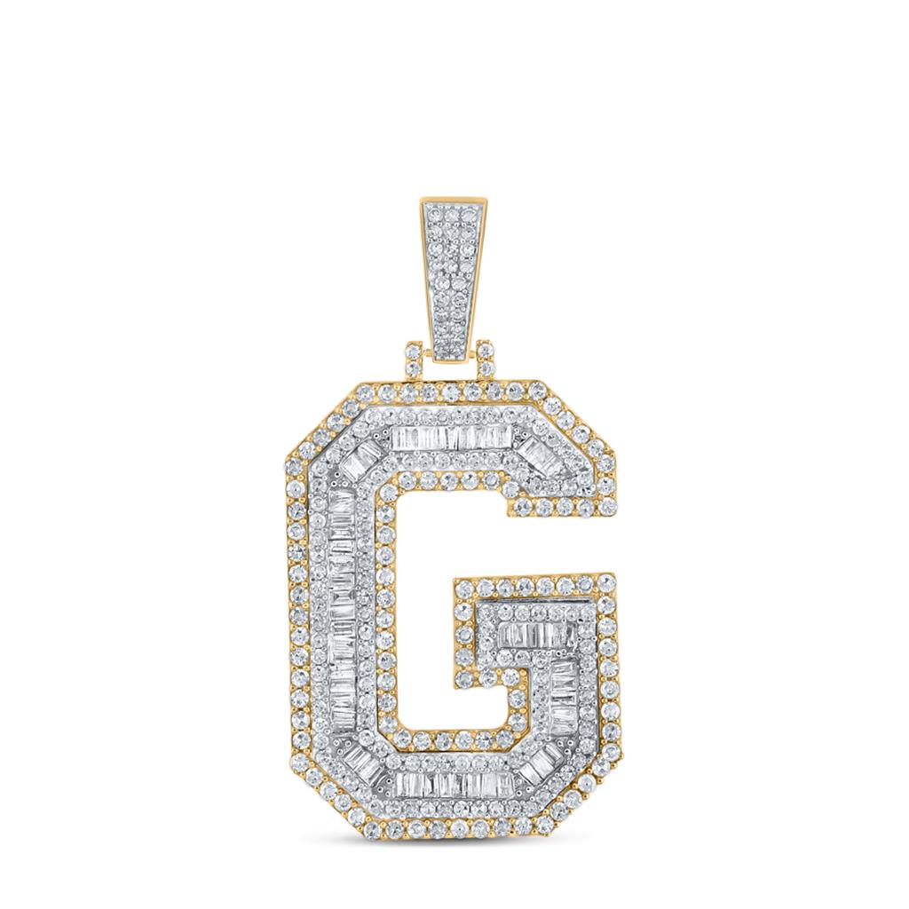 Large 45MM A - Z Initial Letter Baguette Diamond Pendant 10K Yellow Gold G HipHopBling