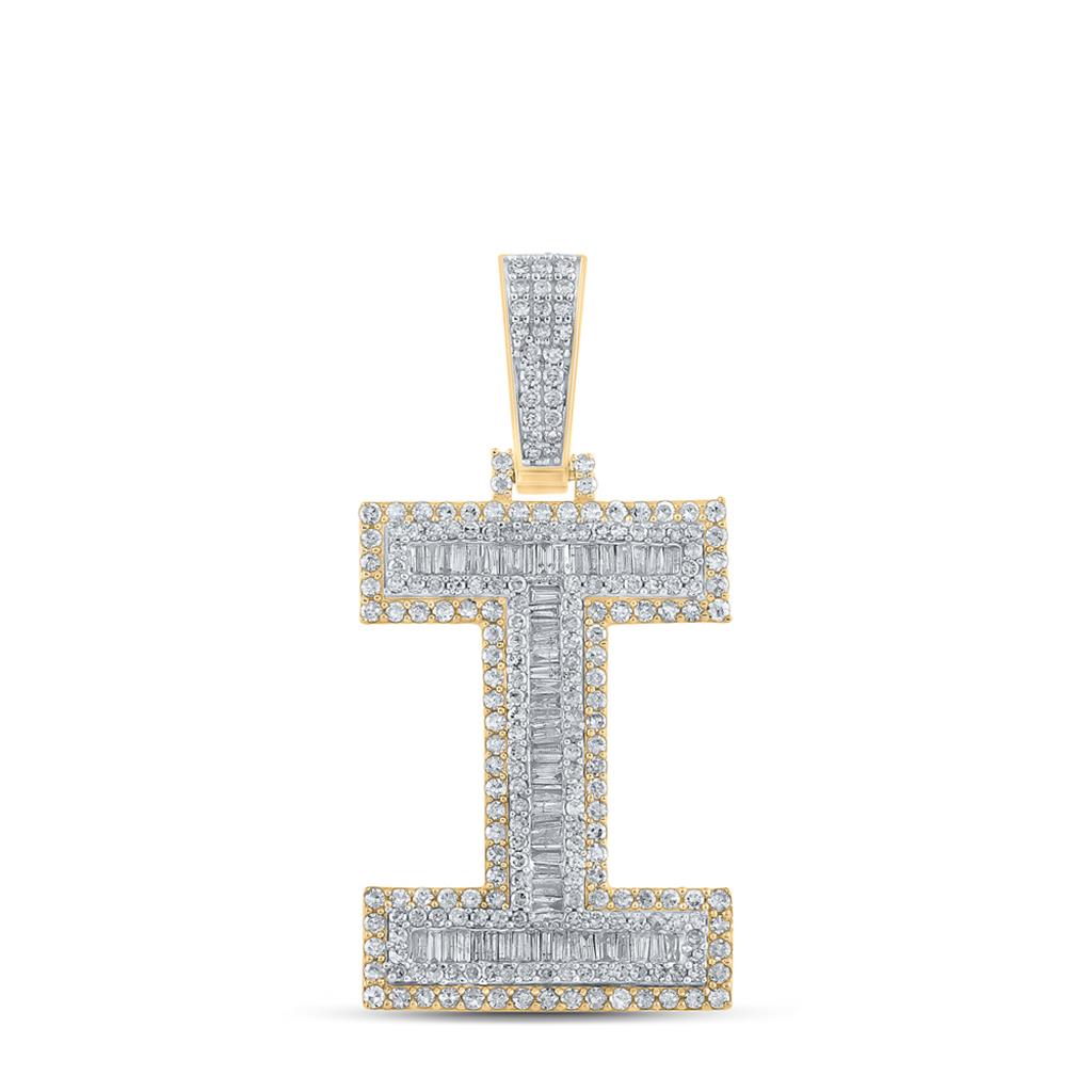 Large 45MM A - Z Initial Letter Baguette Diamond Pendant 10K Yellow Gold I HipHopBling