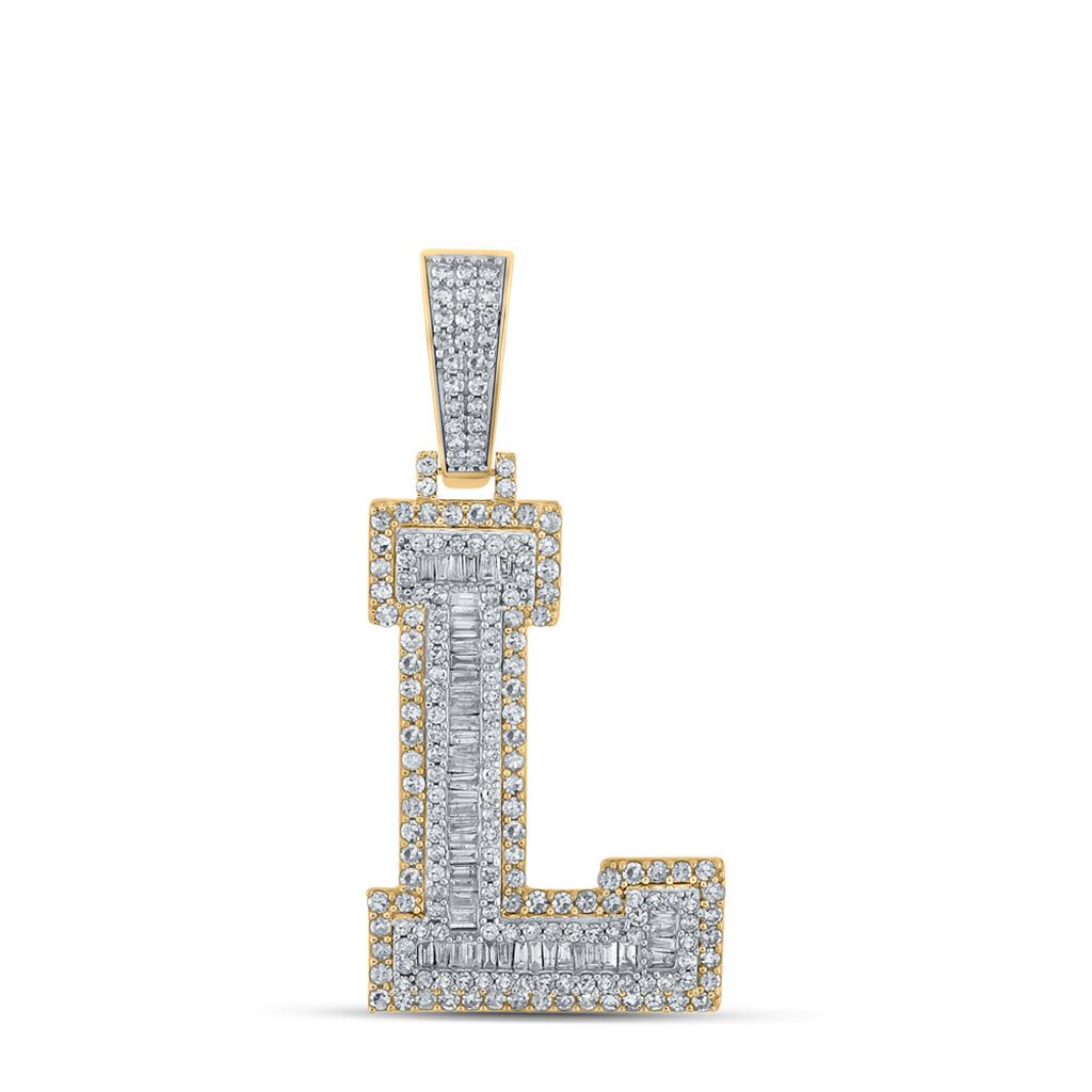Large 45MM A - Z Initial Letter Baguette Diamond Pendant 10K Yellow Gold L HipHopBling