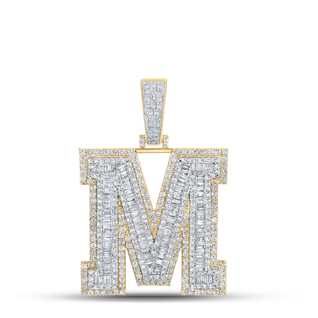 Large 45MM A - Z Initial Letter Baguette Diamond Pendant 10K Yellow Gold M HipHopBling