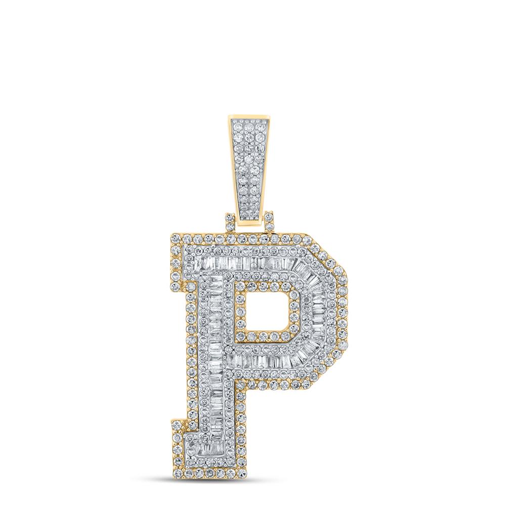 Large 45MM A - Z Initial Letter Baguette Diamond Pendant 10K Yellow Gold P HipHopBling