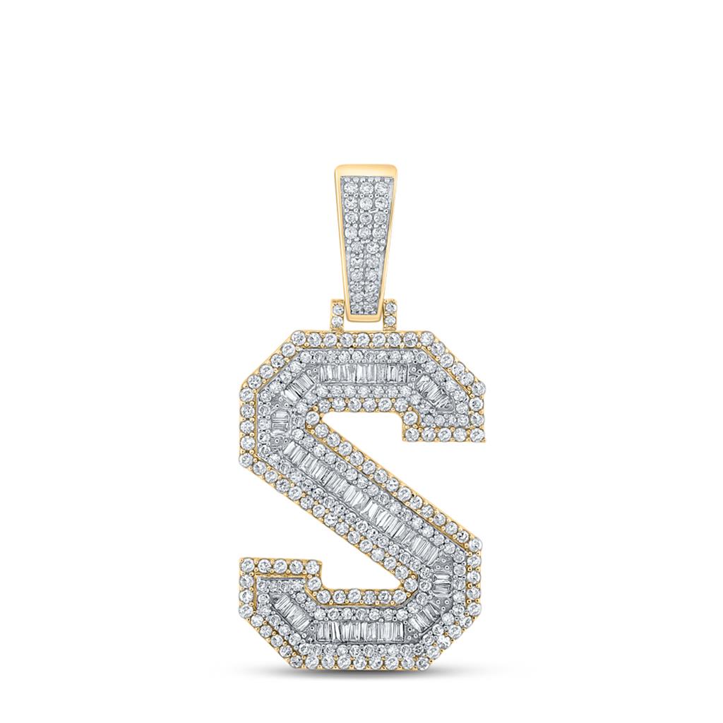 Large 45MM A - Z Initial Letter Baguette Diamond Pendant 10K Yellow Gold S HipHopBling