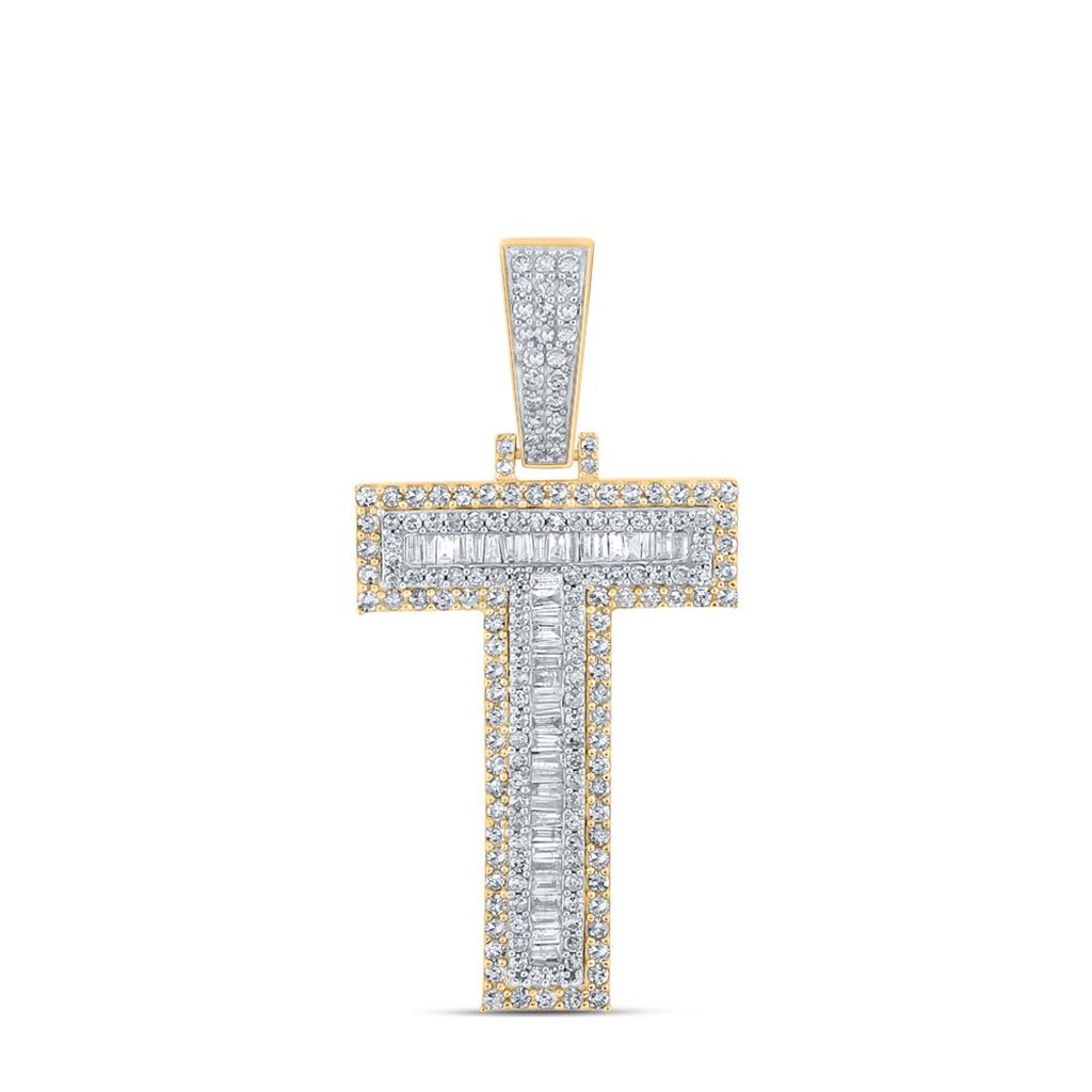 Large 45MM A - Z Initial Letter Baguette Diamond Pendant 10K Yellow Gold T HipHopBling