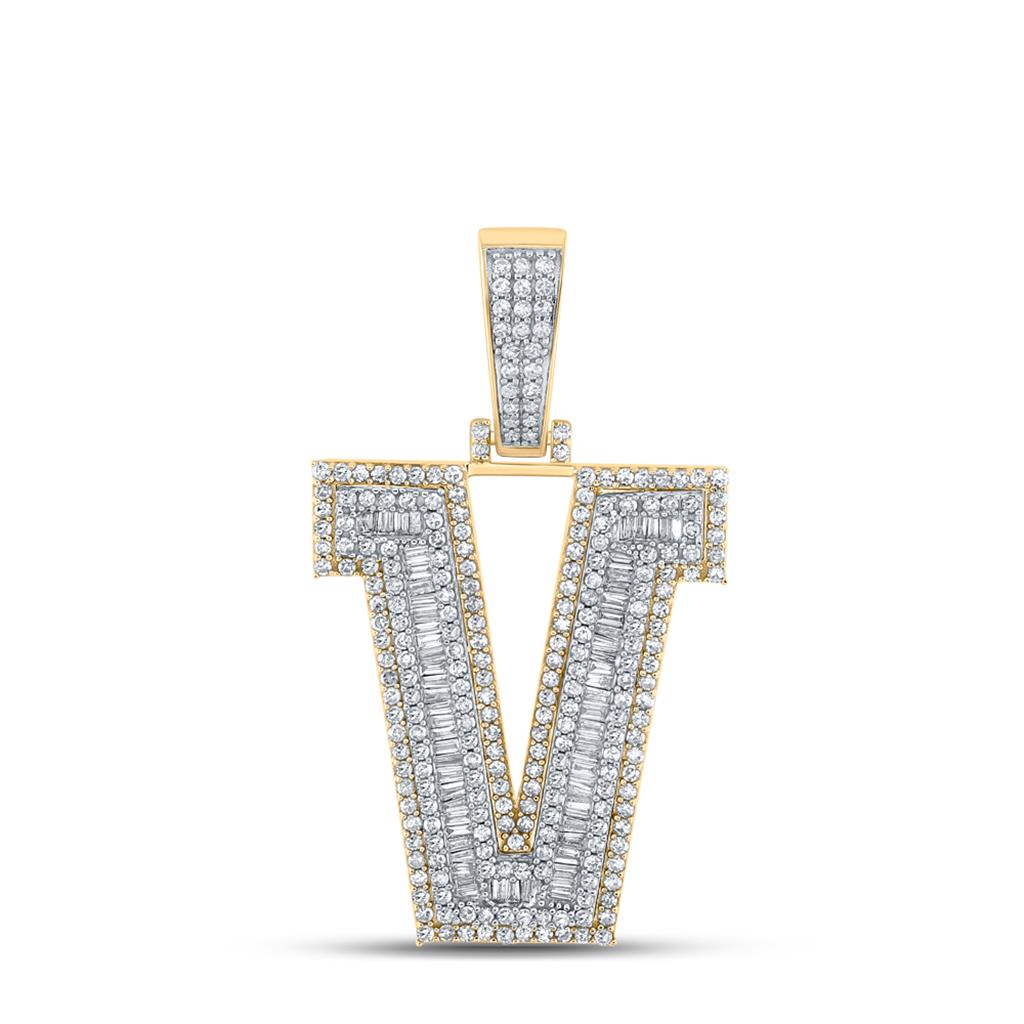 Large 45MM A - Z Initial Letter Baguette Diamond Pendant 10K Yellow Gold V HipHopBling