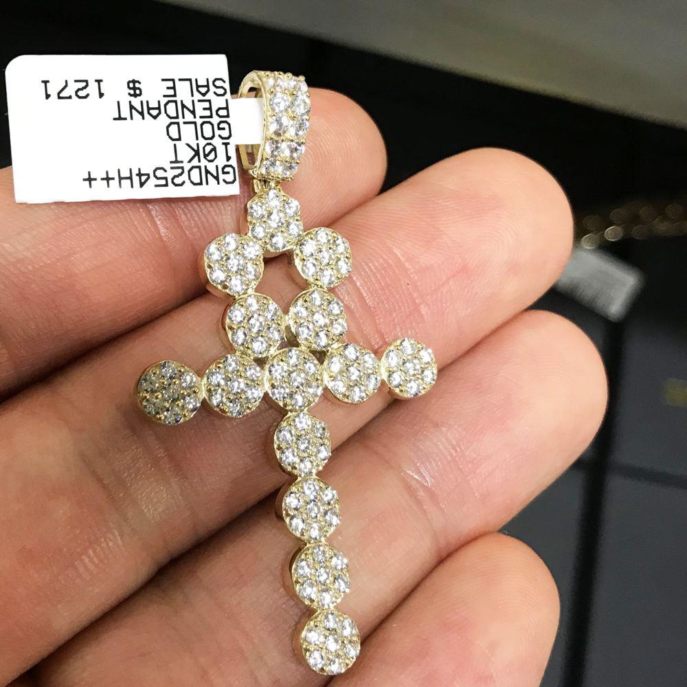Large Ankh Cluster Cross CZ Pendant in 10K Yellow Gold HipHopBling