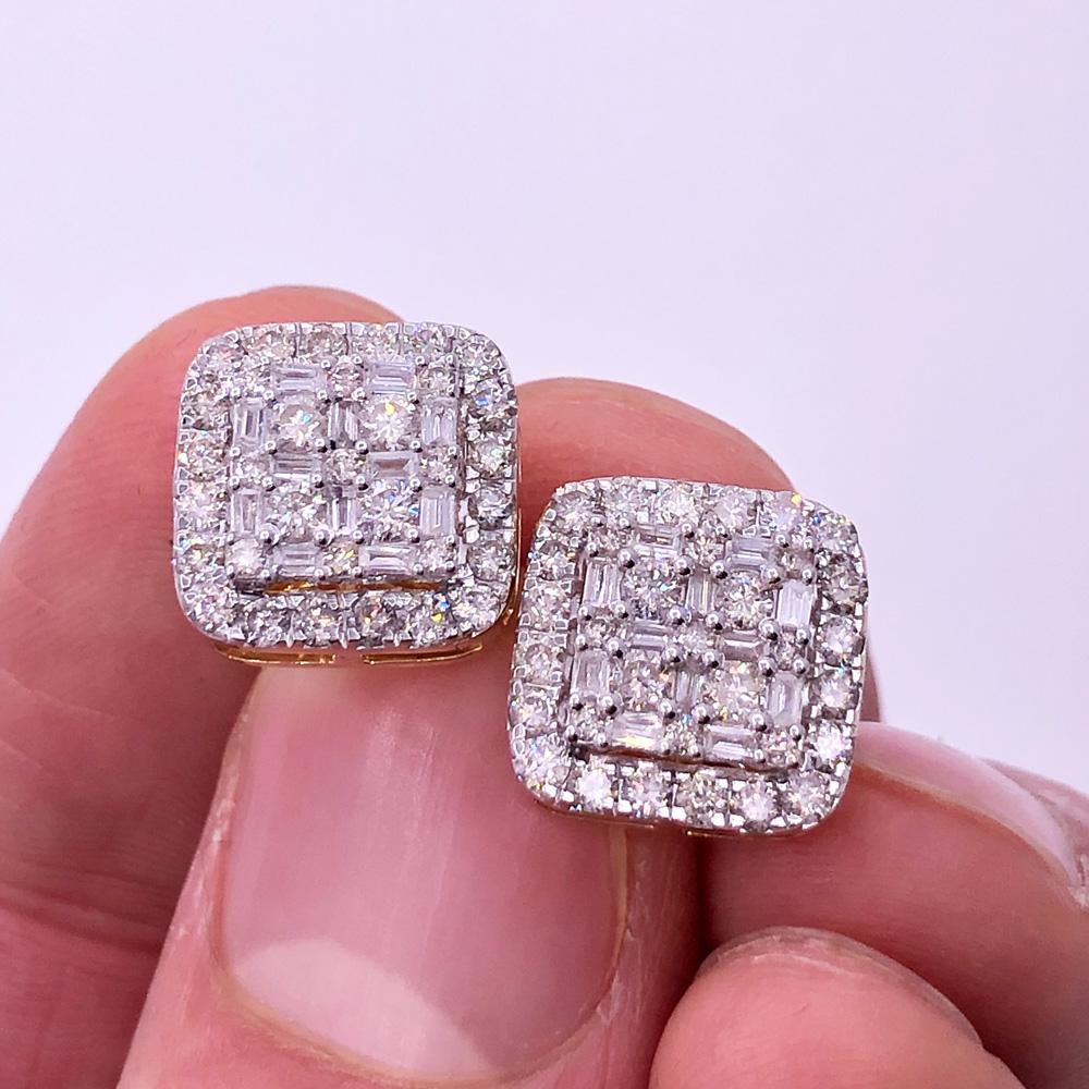 Large Baguette Cushion Diamond Earrings 1.30cttw 10K Yellow Gold HipHopBling