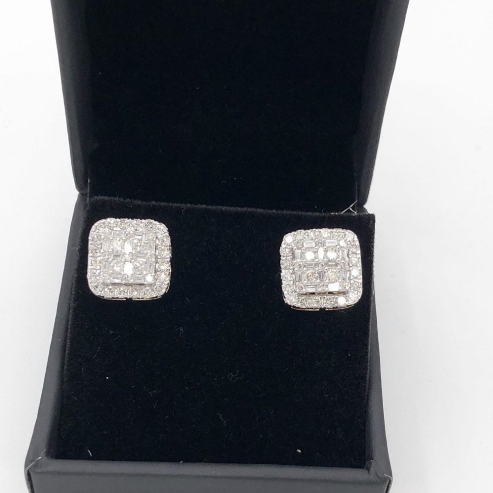 Large Baguette Cushion Diamond Earrings 1.30cttw 10K Yellow Gold HipHopBling