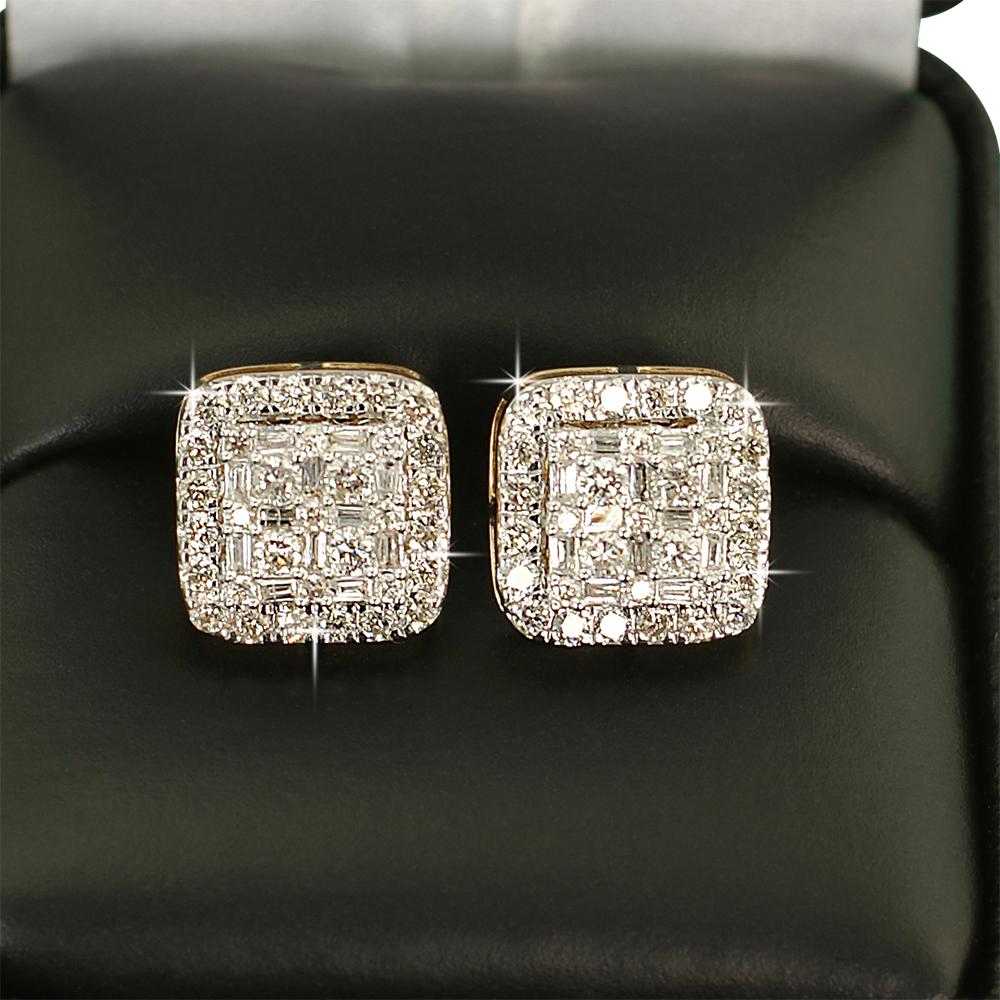 Large Baguette Cushion Diamond Earrings 1.30cttw 10K Yellow Gold HipHopBling