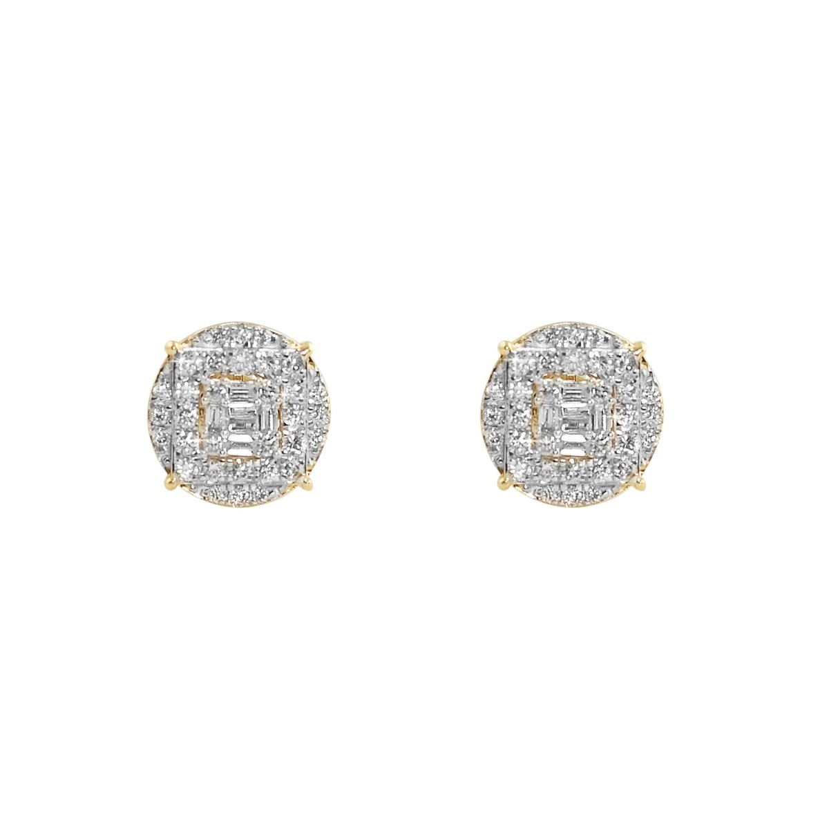 Large Baguette in Circle Diamond Earrings 1.10cttw 10K Yellow Gold HipHopBling