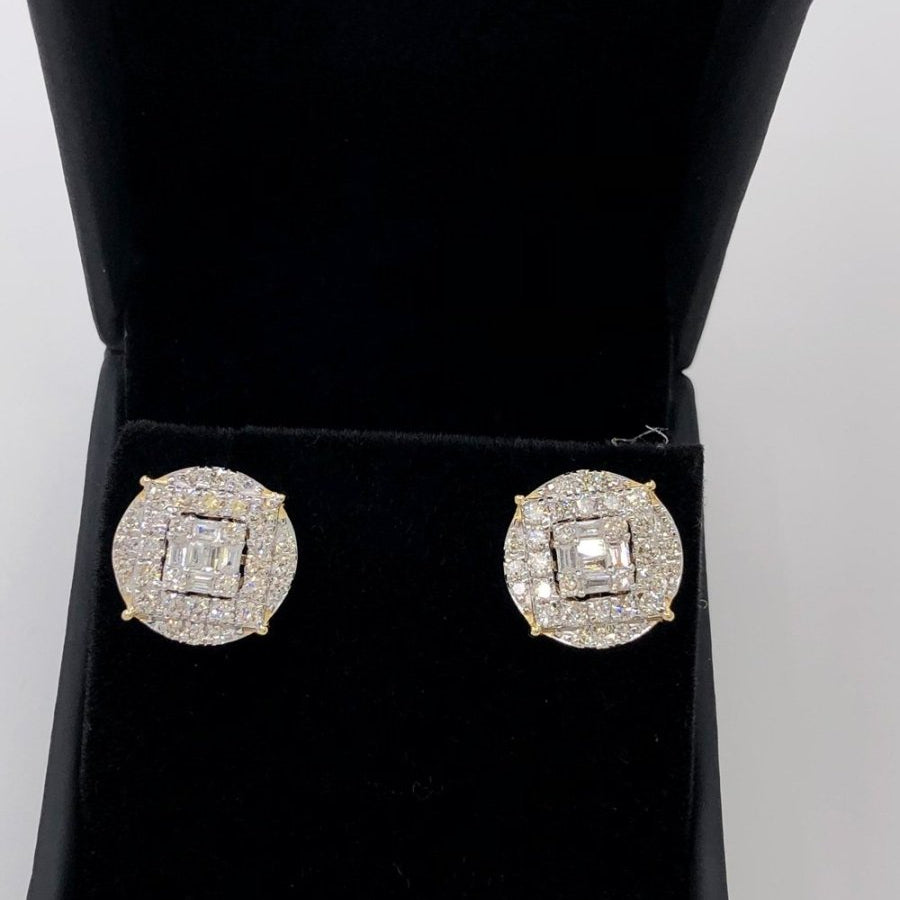 Large Baguette in Circle Diamond Earrings 1.10cttw 10K Yellow Gold HipHopBling