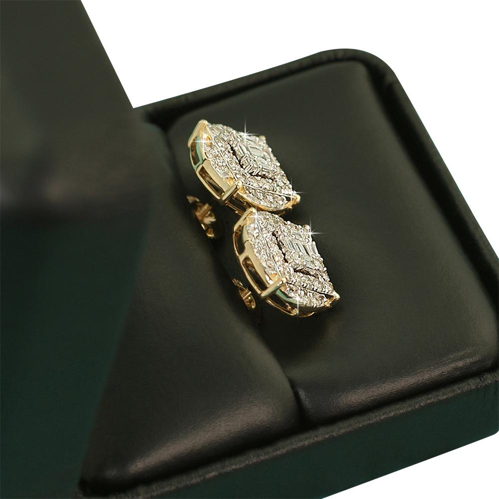 Large Baguette in Circle Diamond Earrings 1.10cttw 10K Yellow Gold HipHopBling