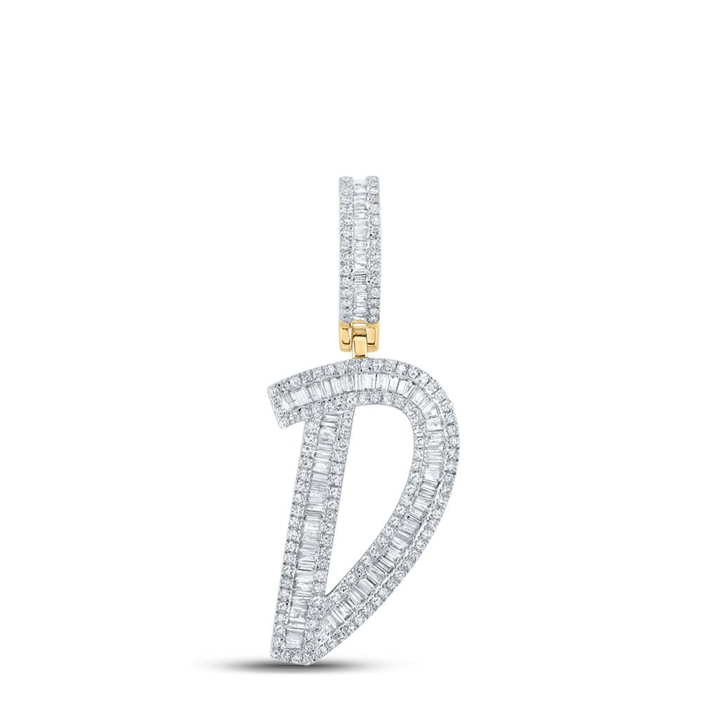Large Initial Letter Baguette Diamond Pendant 10K Yellow Gold A-Z D HipHopBling