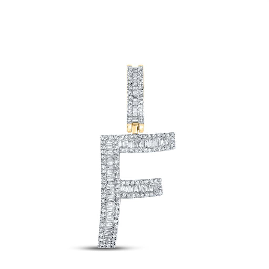 Large Initial Letter Baguette Diamond Pendant 10K Yellow Gold A - Z F HipHopBling