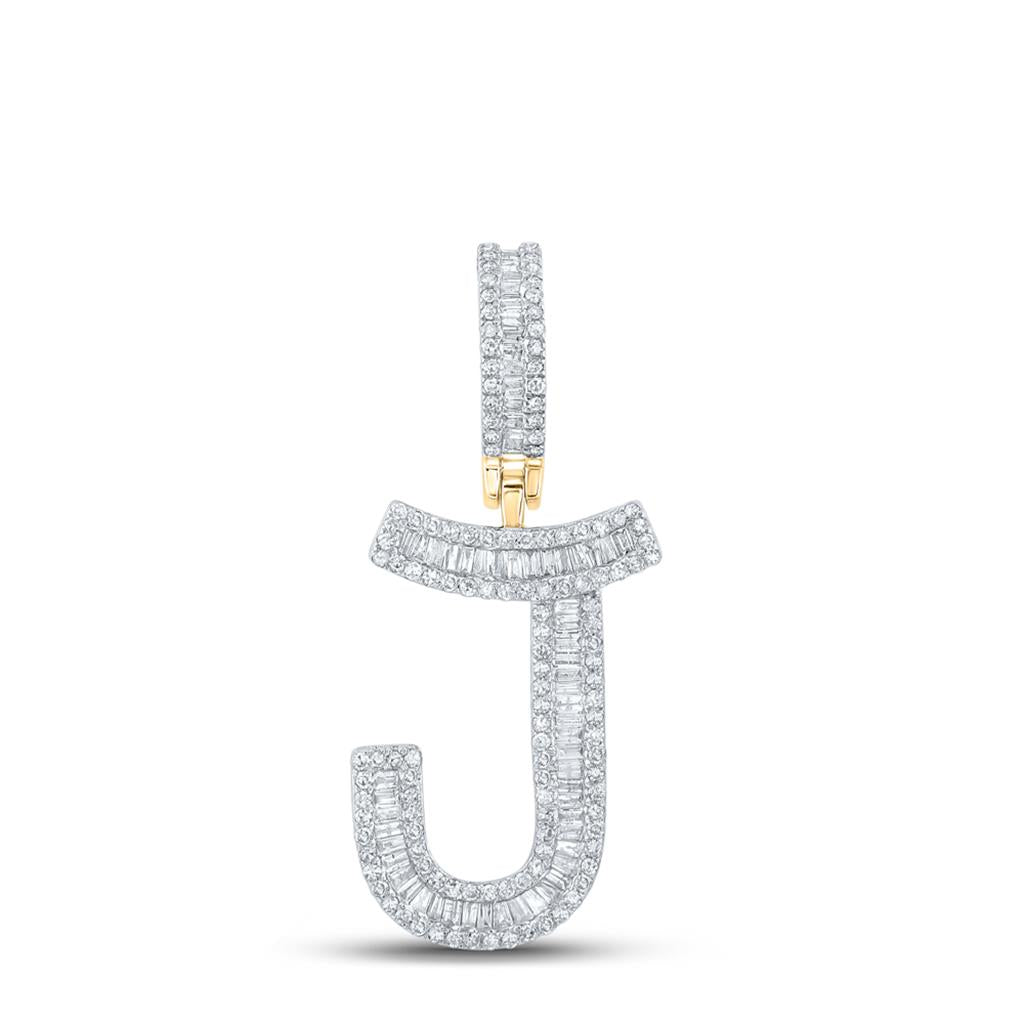 Large Initial Letter Baguette Diamond Pendant 10K Yellow Gold A - Z J HipHopBling