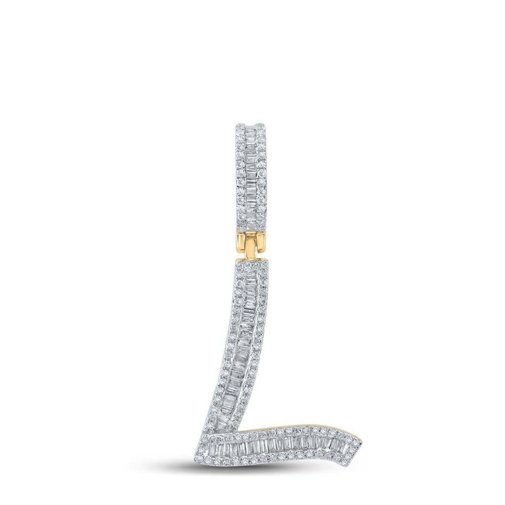Large Initial Letter Baguette Diamond Pendant 10K Yellow Gold A - Z L HipHopBling