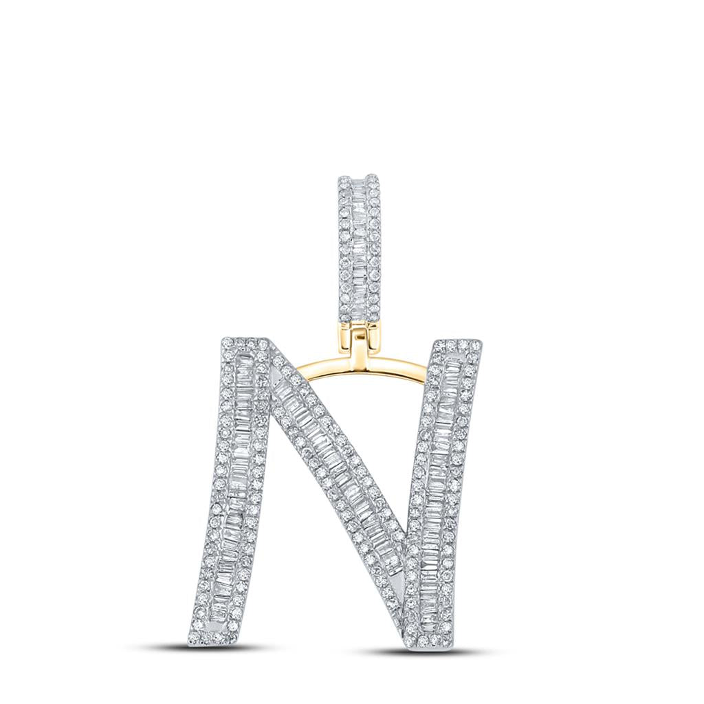 Large Initial Letter Baguette Diamond Pendant 10K Yellow Gold A - Z N HipHopBling