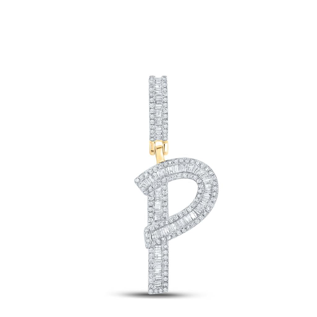 Large Initial Letter Baguette Diamond Pendant 10K Yellow Gold A - Z P HipHopBling