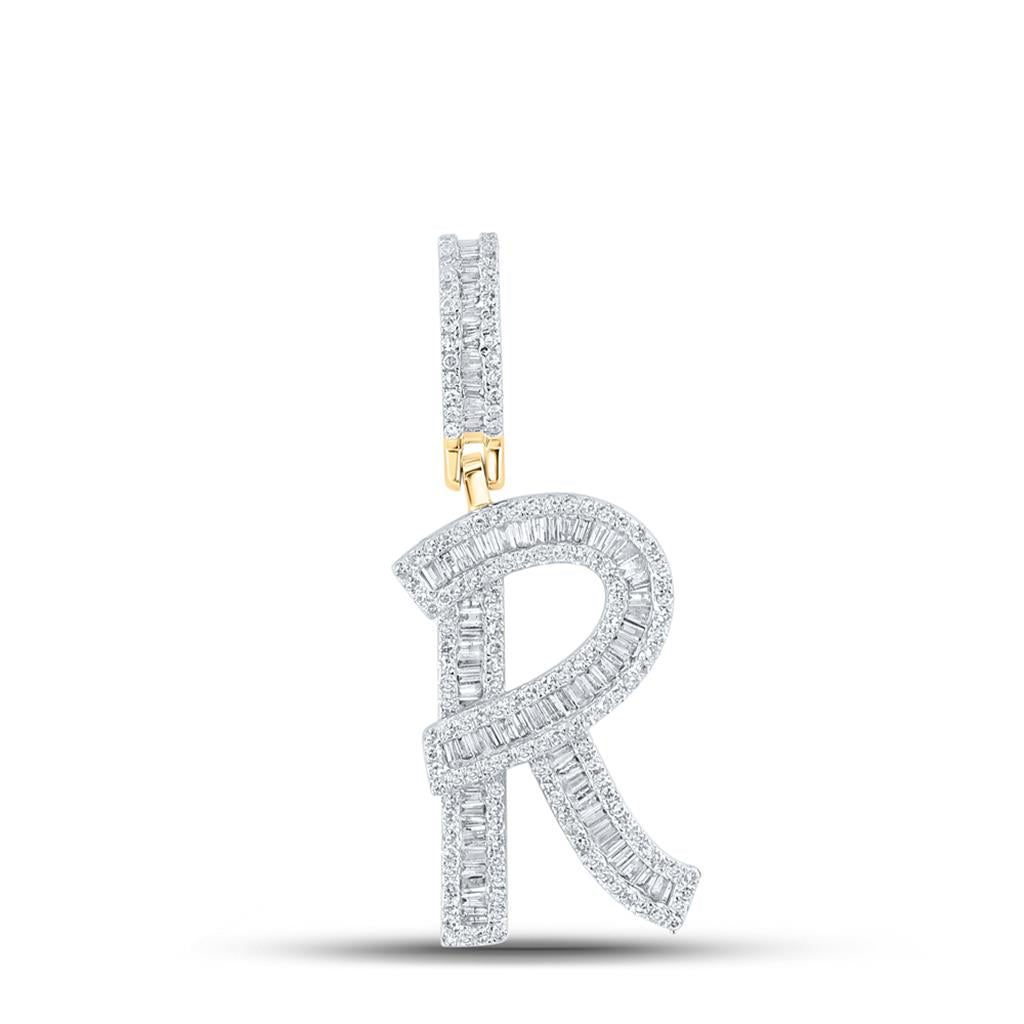 Large Initial Letter Baguette Diamond Pendant 10K Yellow Gold A-Z R HipHopBling
