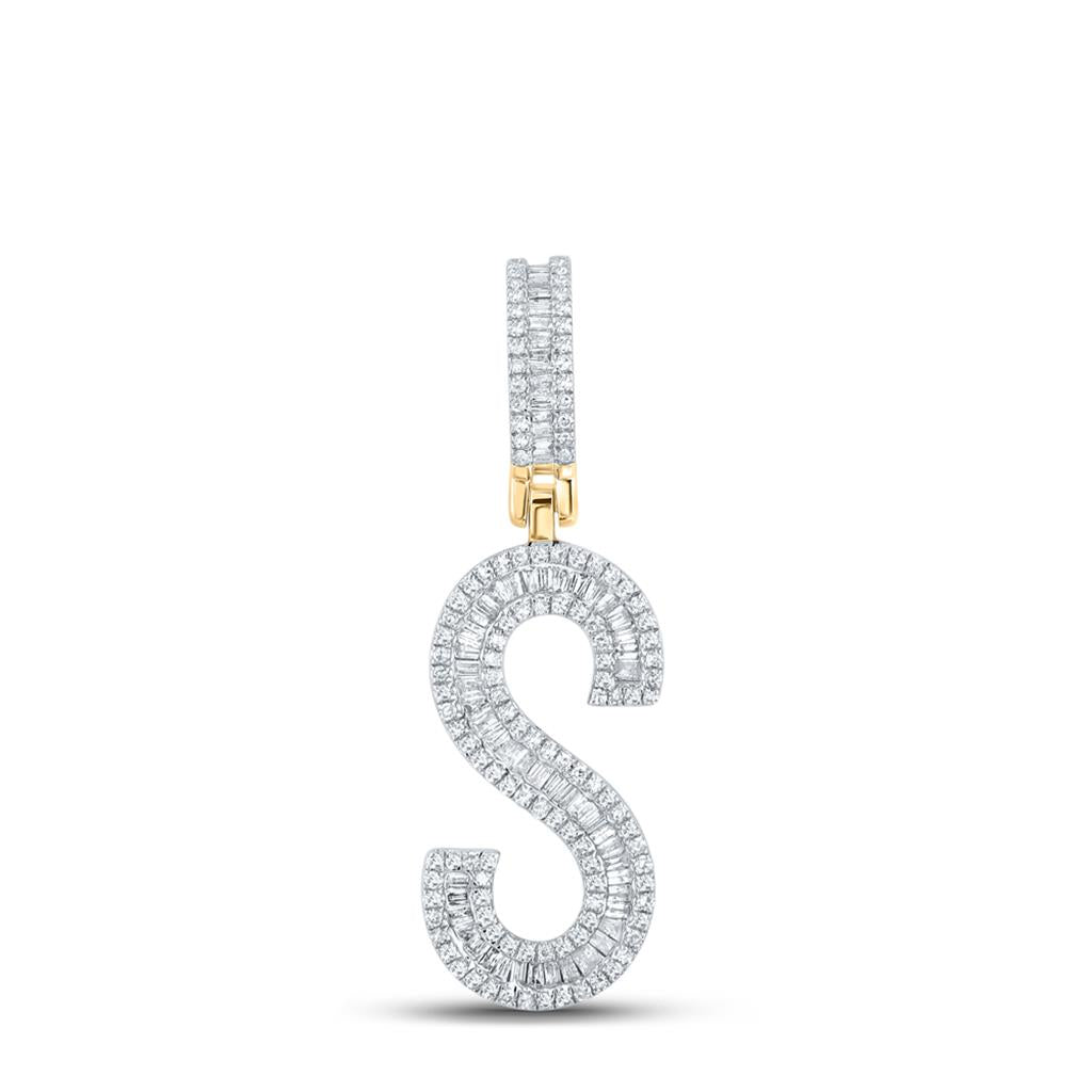 Large Initial Letter Baguette Diamond Pendant 10K Yellow Gold A-Z S HipHopBling