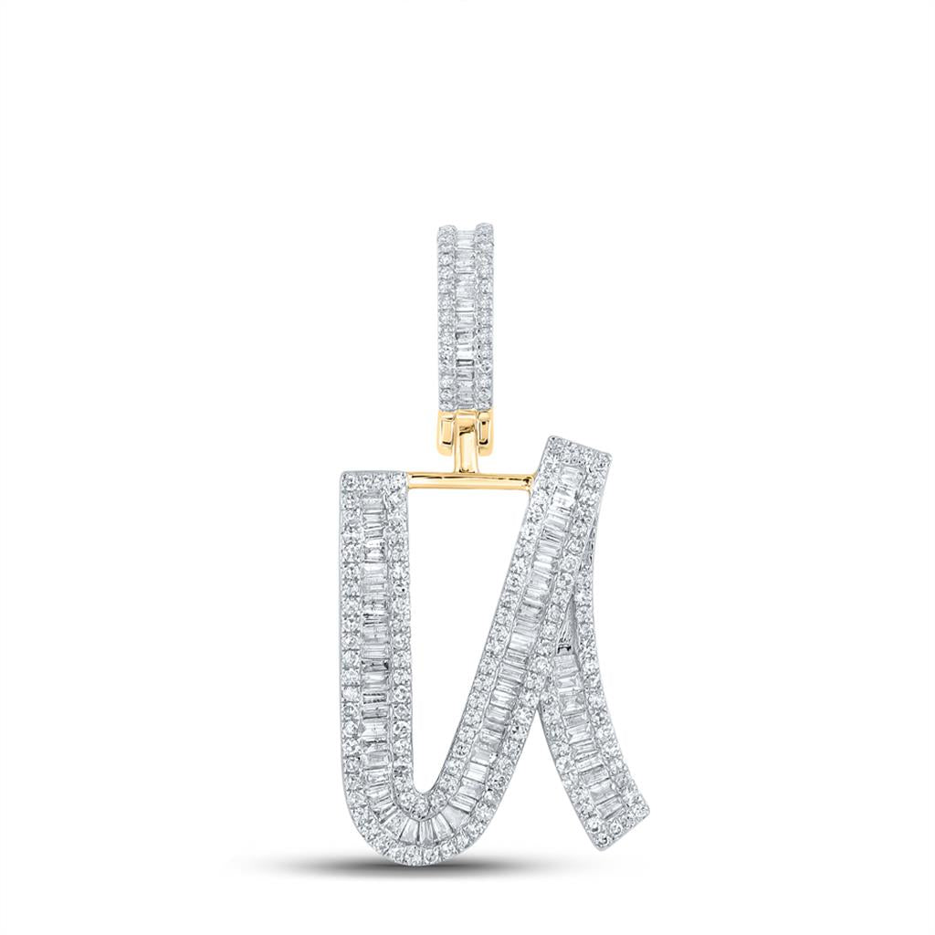 Large Initial Letter Baguette Diamond Pendant 10K Yellow Gold A-Z U HipHopBling