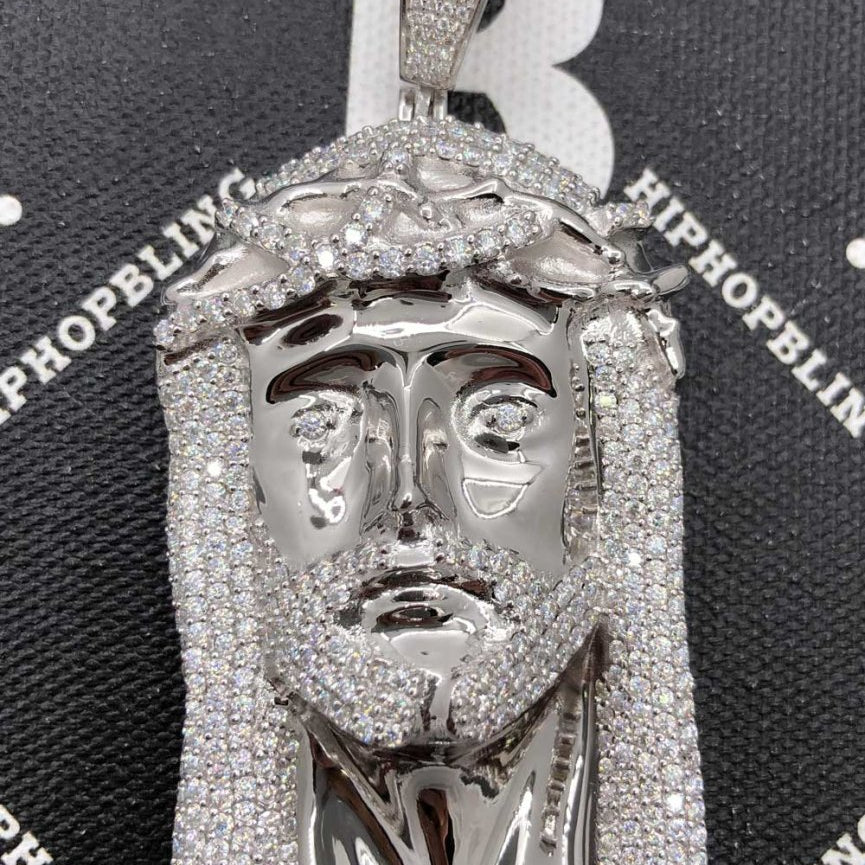 Large Jesus VVS 7.50cttw Moissanite Pendant .925 Sterling Silver HipHopBling