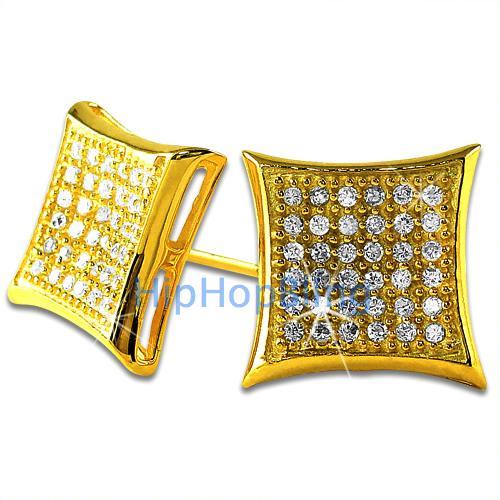 Large Kite Gold Vermeil CZ Micro Pave Bling Bling Earrings .925 Silver HipHopBling