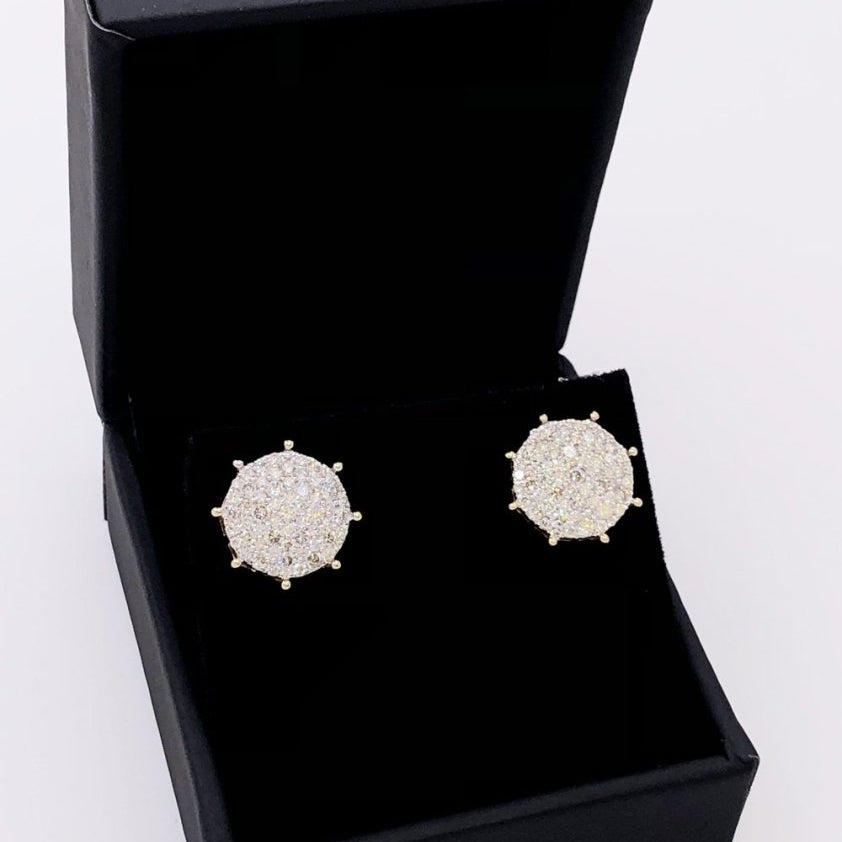 Large Pave Stud Diamond Earrings 1.25cttw 10K Yellow Gold HipHopBling