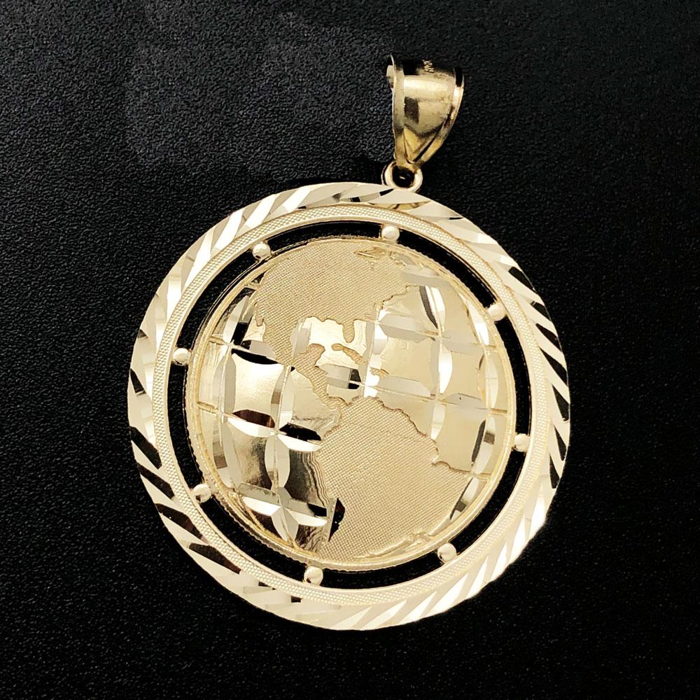 Large World Globe DC Pendant 10K Yellow Gold Pendant HipHopBling