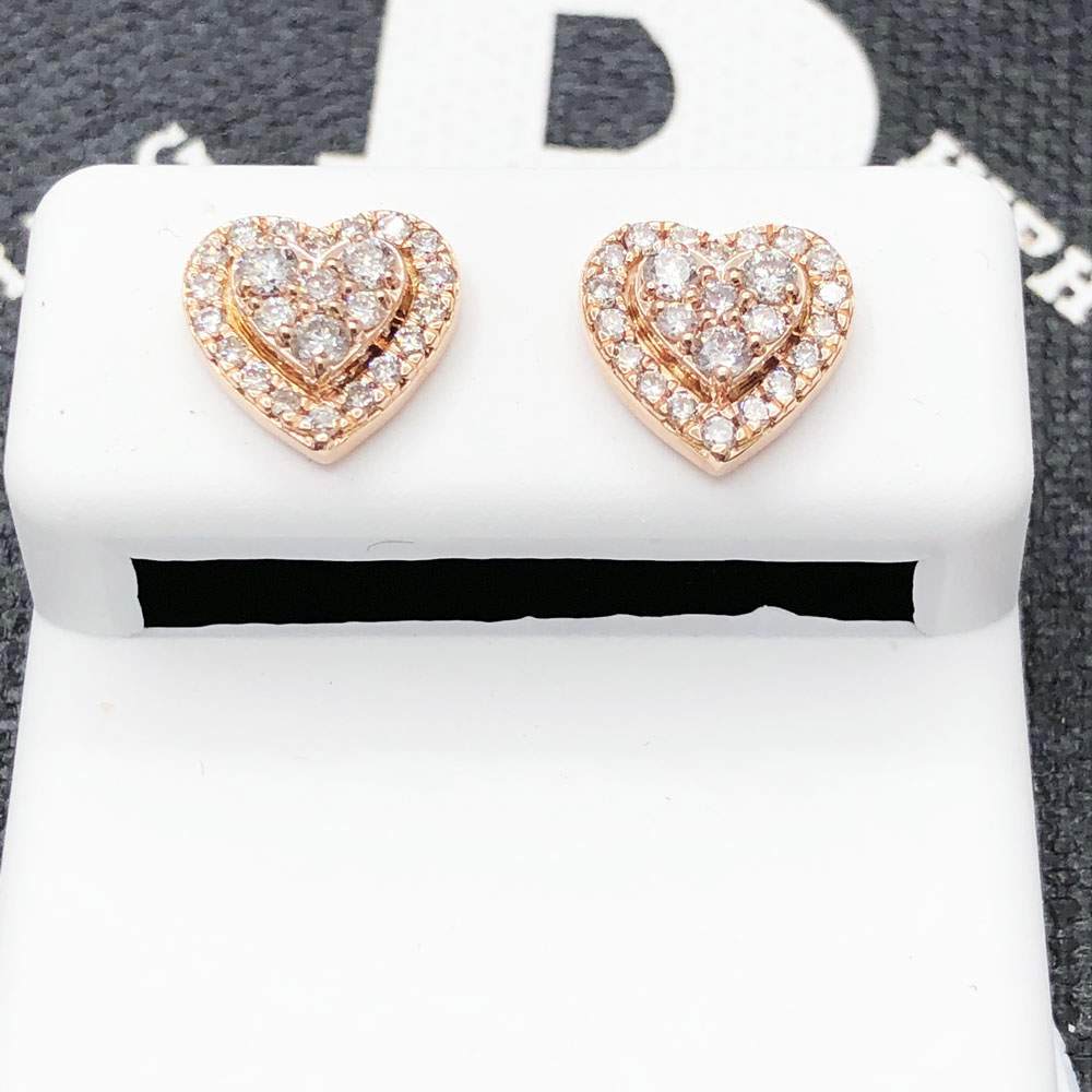Layered Heart .50cttw Diamond Earrings 14K Rose Gold HipHopBling