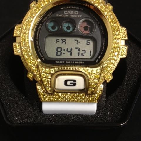 Lemonade CZ G Shock Watch White Band DW6900 HipHopBling