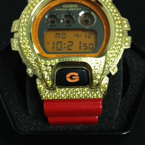 Lemonade Iced Out Red G Shock Watch DW6900 HipHopBling
