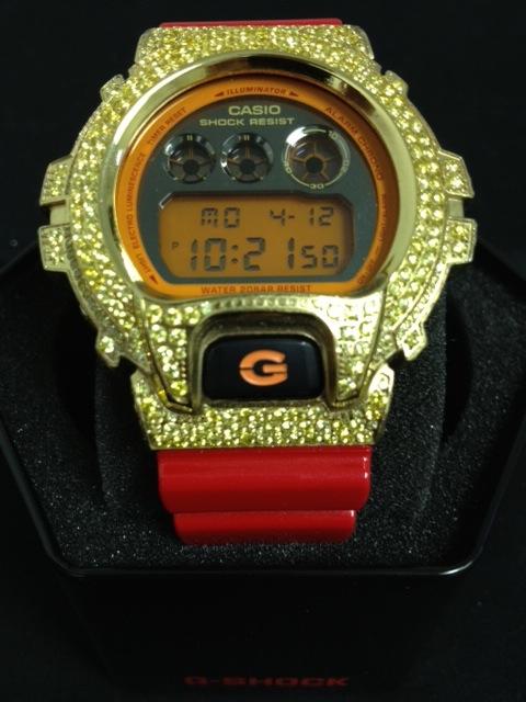 Lemonade Iced Out Red G Shock Watch DW6900 HipHopBling