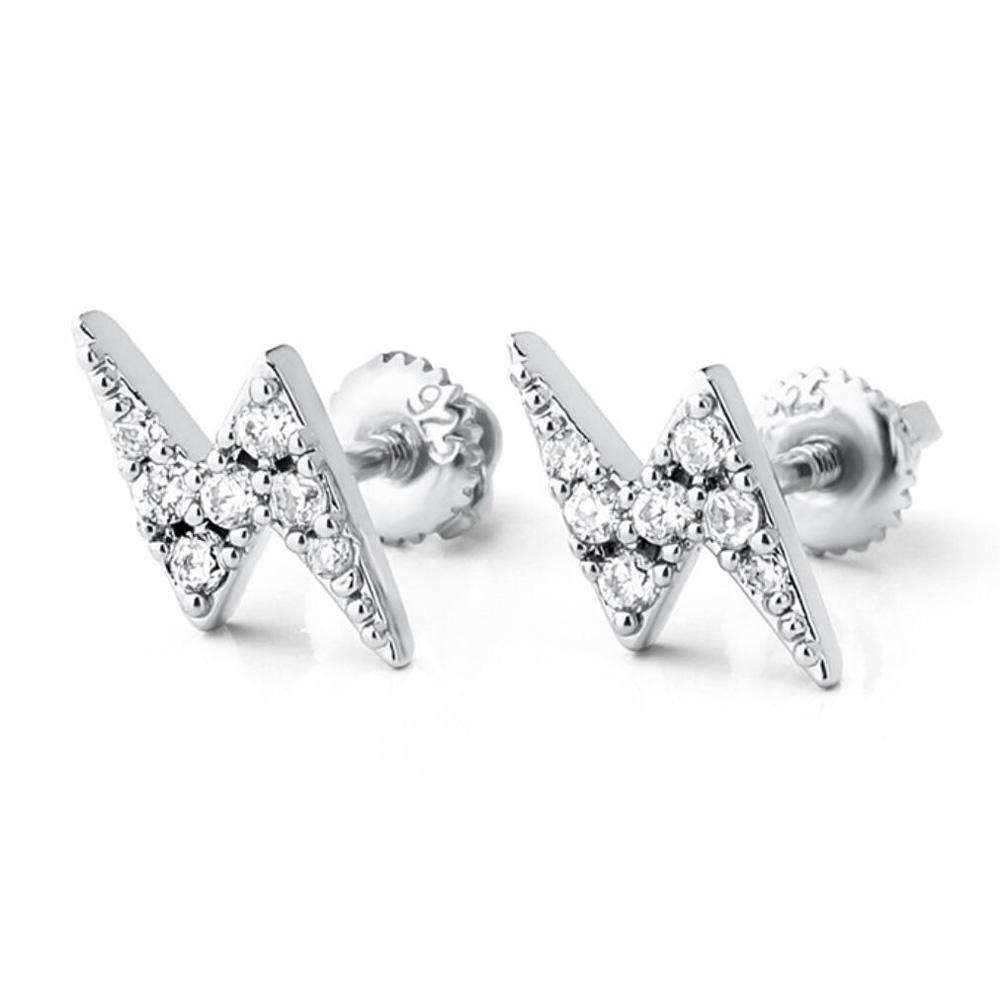 Lightning Bolt CZ Iced Out Earrings .925 Sterling Silver Yellow Gold HipHopBling