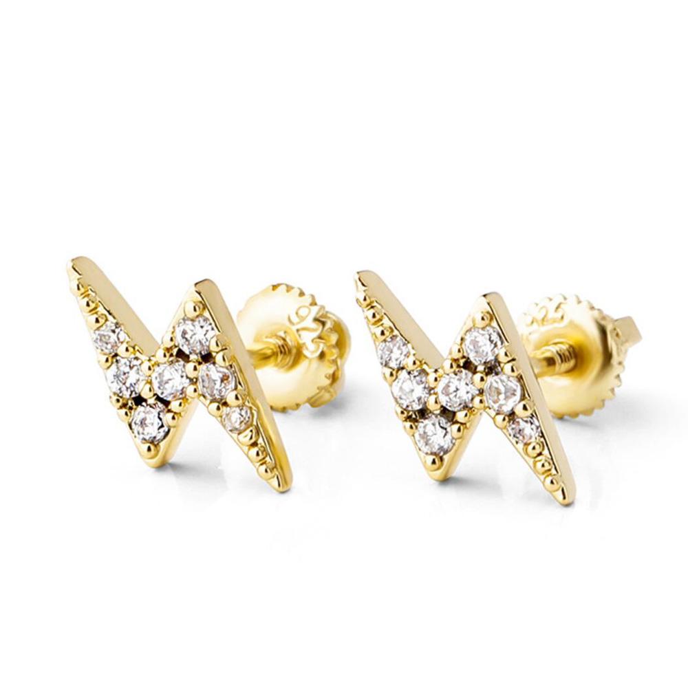Lightning Bolt CZ Iced Out Earrings .925 Sterling Silver Yellow Gold HipHopBling