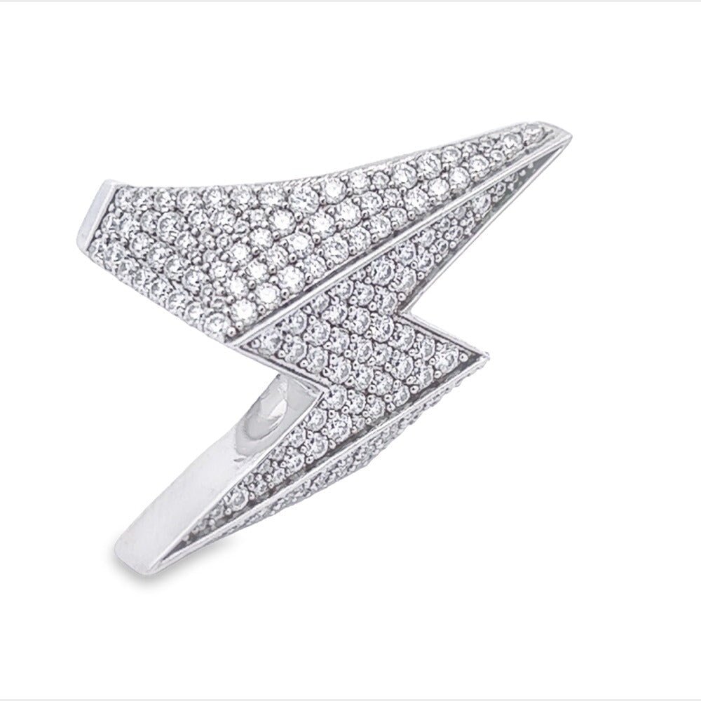 Lightning Bolt Iced Out VVS Moissanite Ring .925 Sterling Silver White Gold 7 HipHopBling