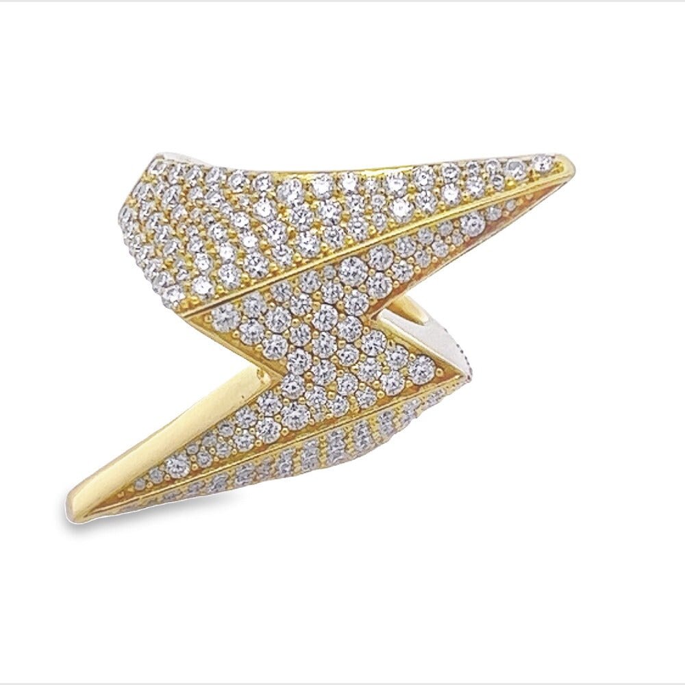 Lightning Bolt Iced Out VVS Moissanite Ring .925 Sterling Silver Yellow Gold 7 HipHopBling