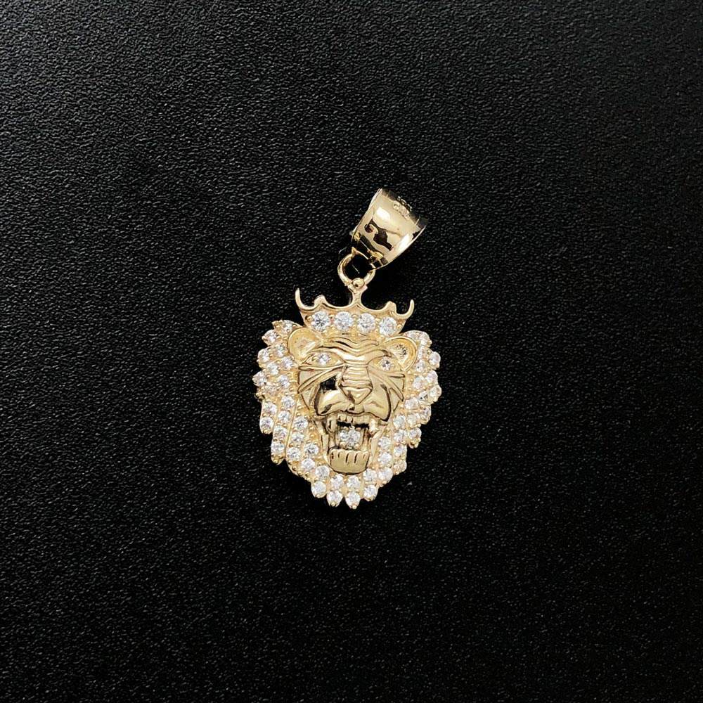 Lion Head Micro CZ 10K Yellow Gold Pendant HipHopBling