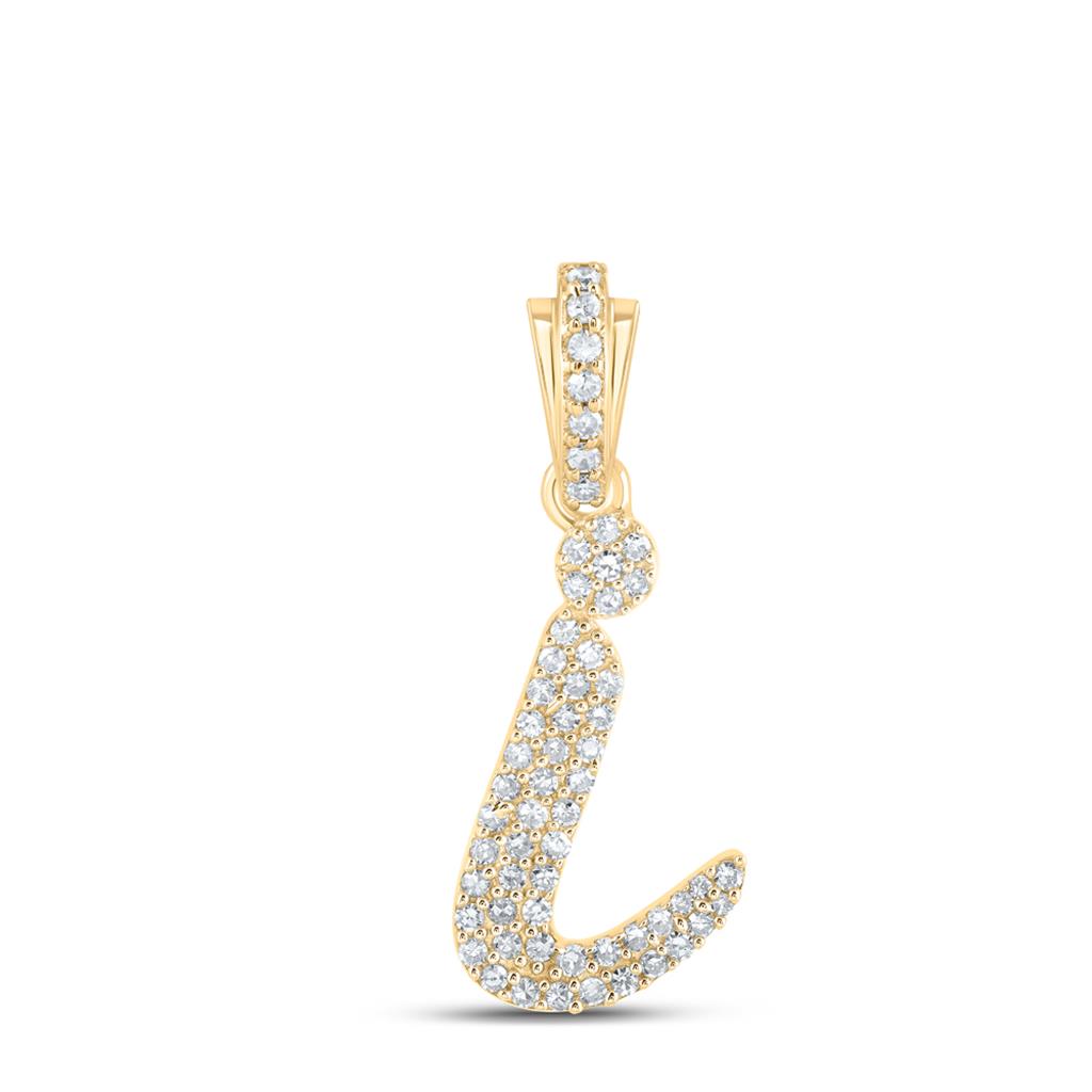 Lowercase Cursive A - Z Letter Initial Diamond Pendant 10K Gold A 10K Yellow Gold HipHopBling