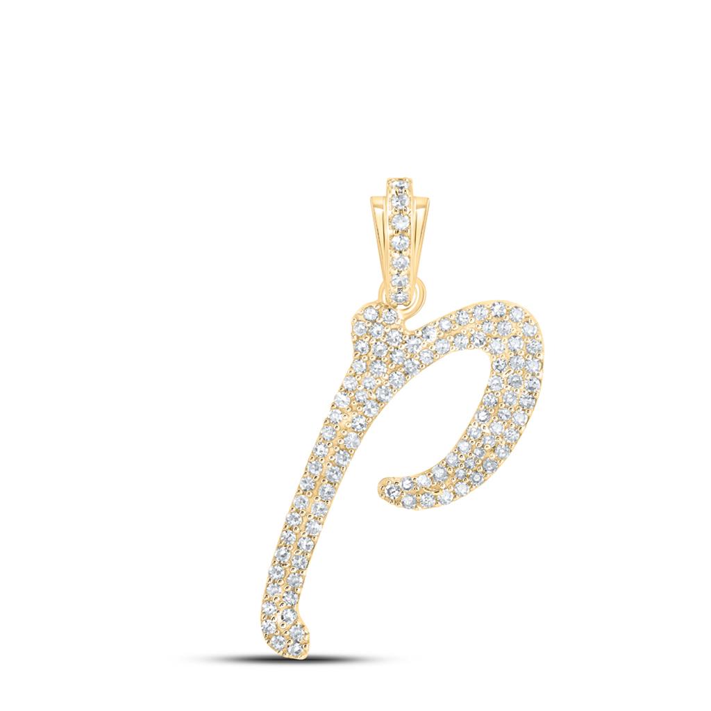 Lowercase Cursive A - Z Letter Initial Diamond Pendant 10K Gold A 10K Yellow Gold HipHopBling