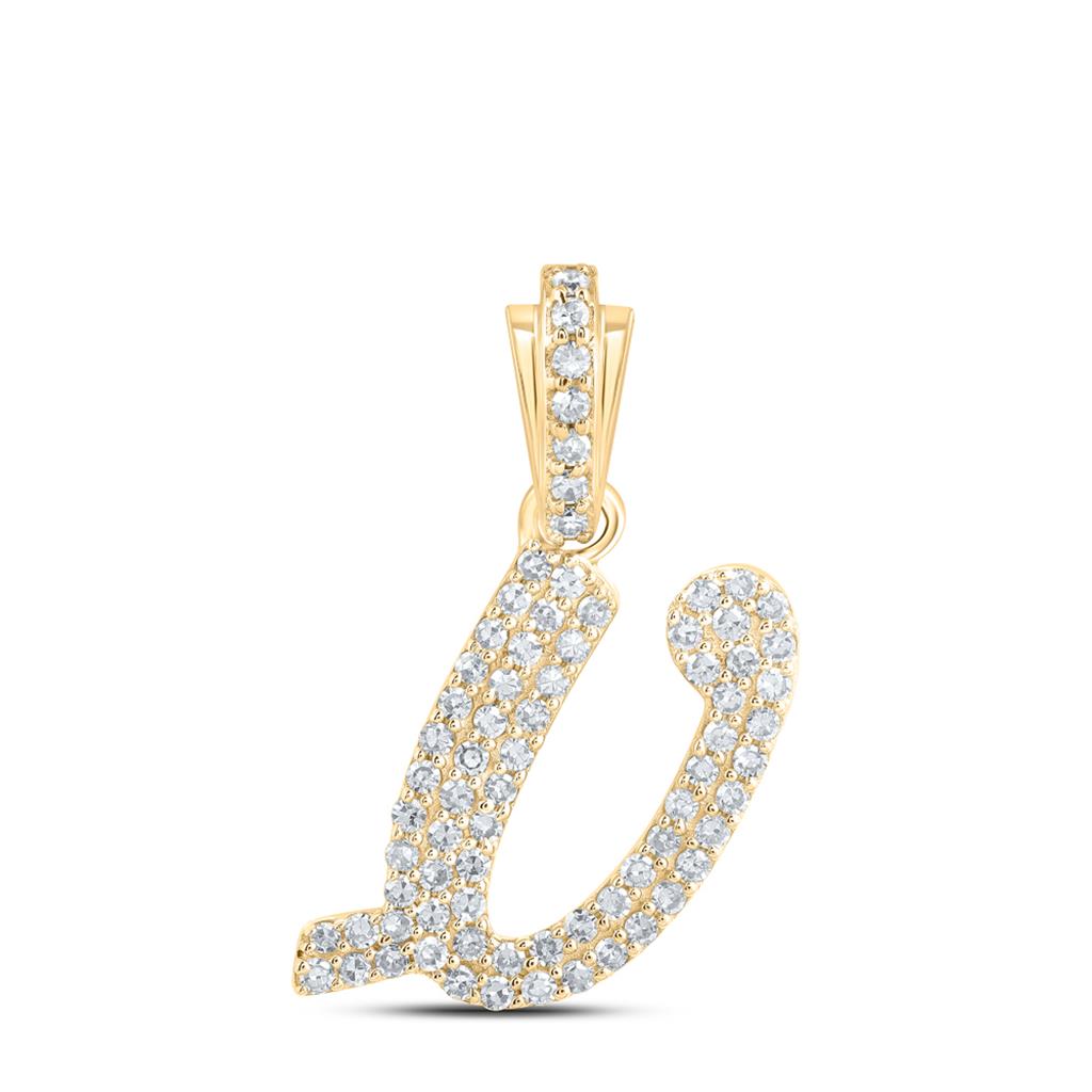 Lowercase Cursive A - Z Letter Initial Diamond Pendant 10K Gold A 10K Yellow Gold HipHopBling