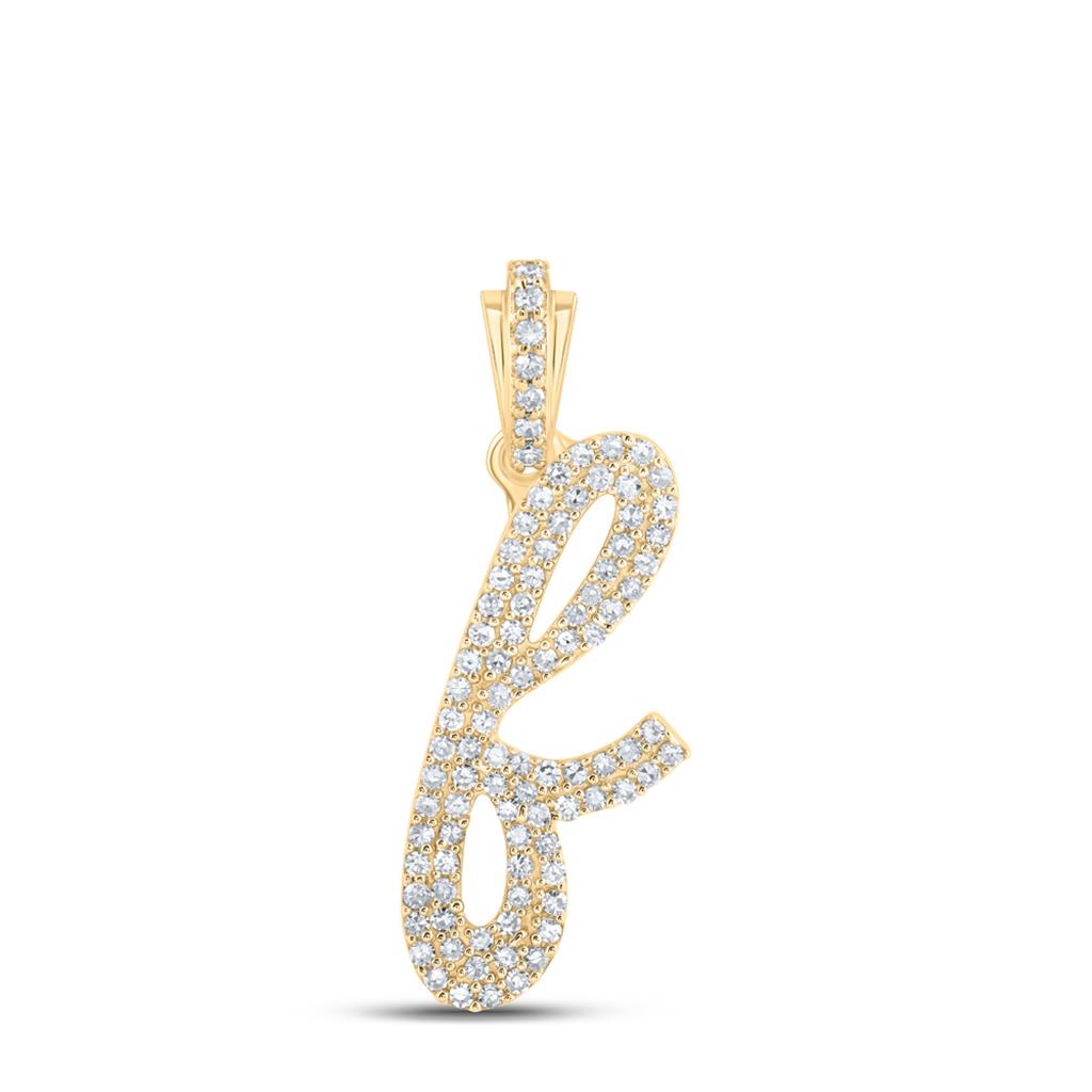 Lowercase Cursive A - Z Letter Initial Diamond Pendant 10K Gold A 10K Yellow Gold HipHopBling