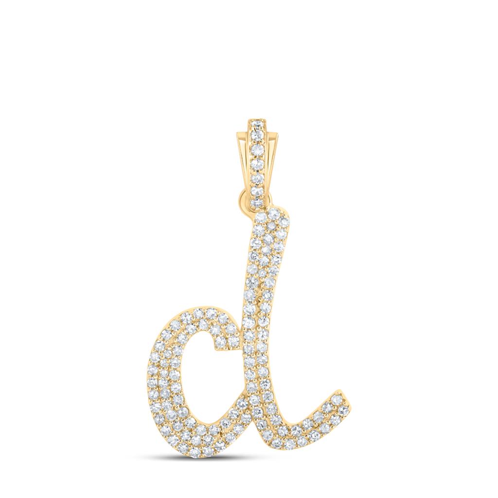 Lowercase Cursive A - Z Letter Initial Diamond Pendant 10K Gold A 10K Yellow Gold HipHopBling