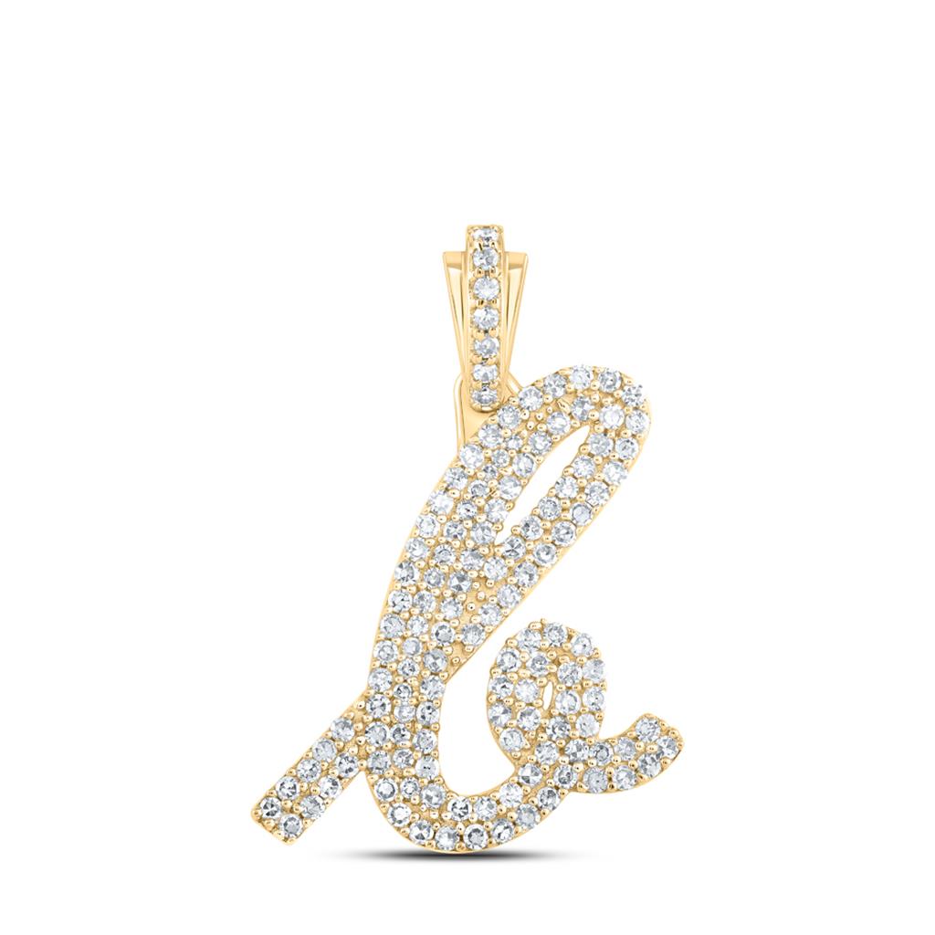 Lowercase Cursive A-Z Letter Initial Diamond Pendant 10K Gold HipHopBling