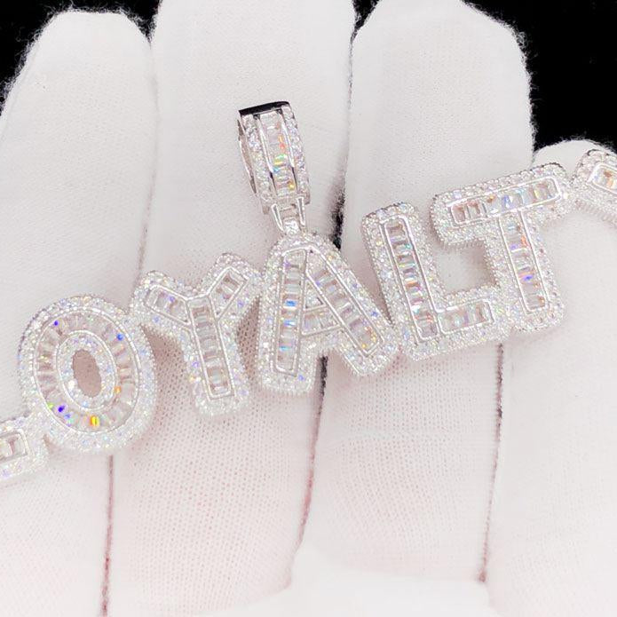 LOYALTY Baguette Bubble Iced Out Hip Hop Pendant White Gold HipHopBling