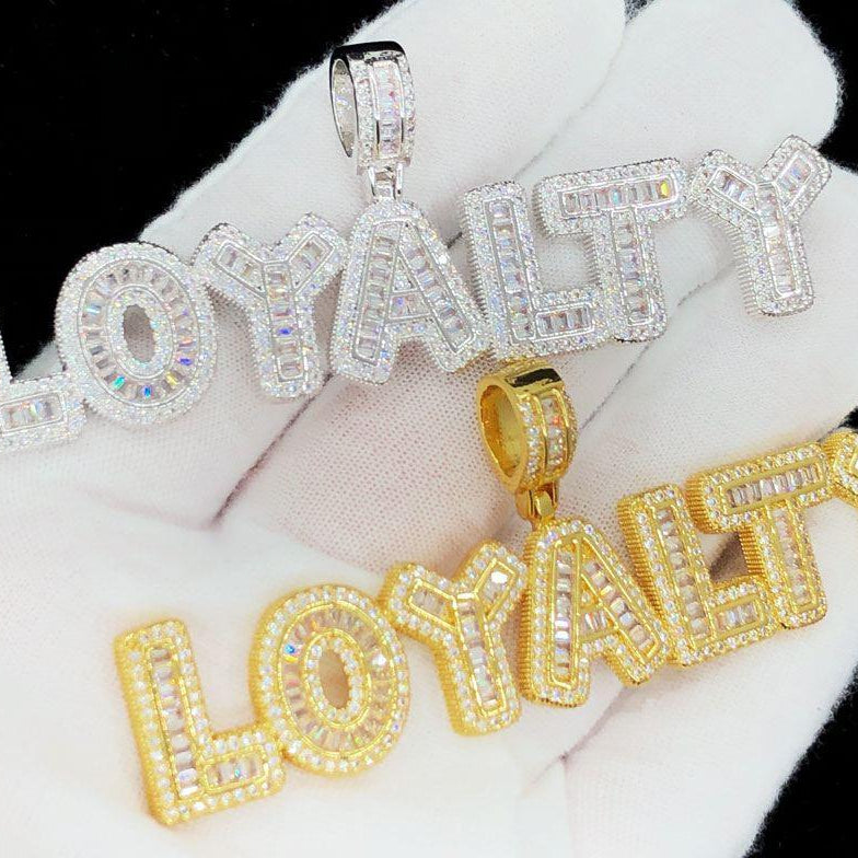 LOYALTY Baguette Bubble Iced Out Hip Hop Pendant Yellow Gold HipHopBling