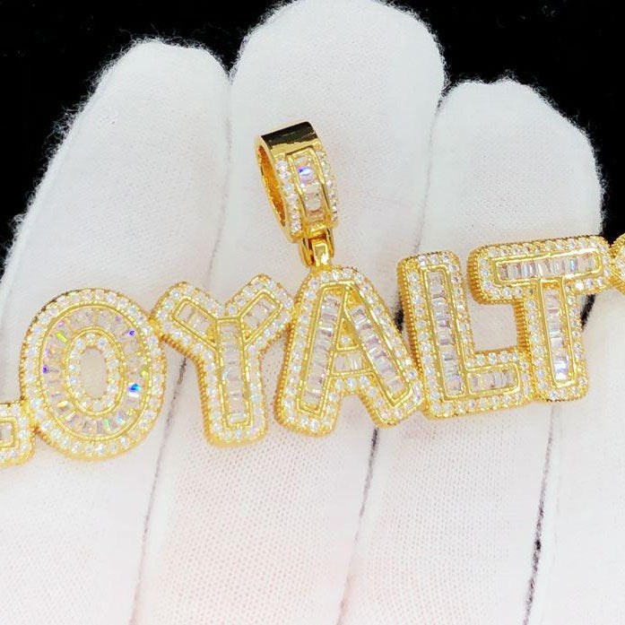 LOYALTY Baguette Bubble Iced Out Hip Hop Pendant Yellow Gold HipHopBling