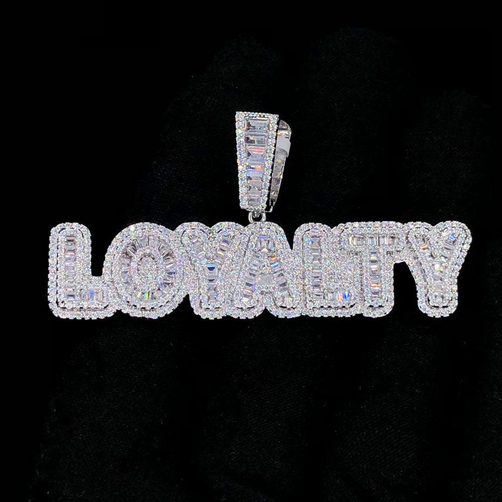 Loyalty Baguette VVS CZ Hip Hop Bling Bling Pendant White Gold HipHopBling